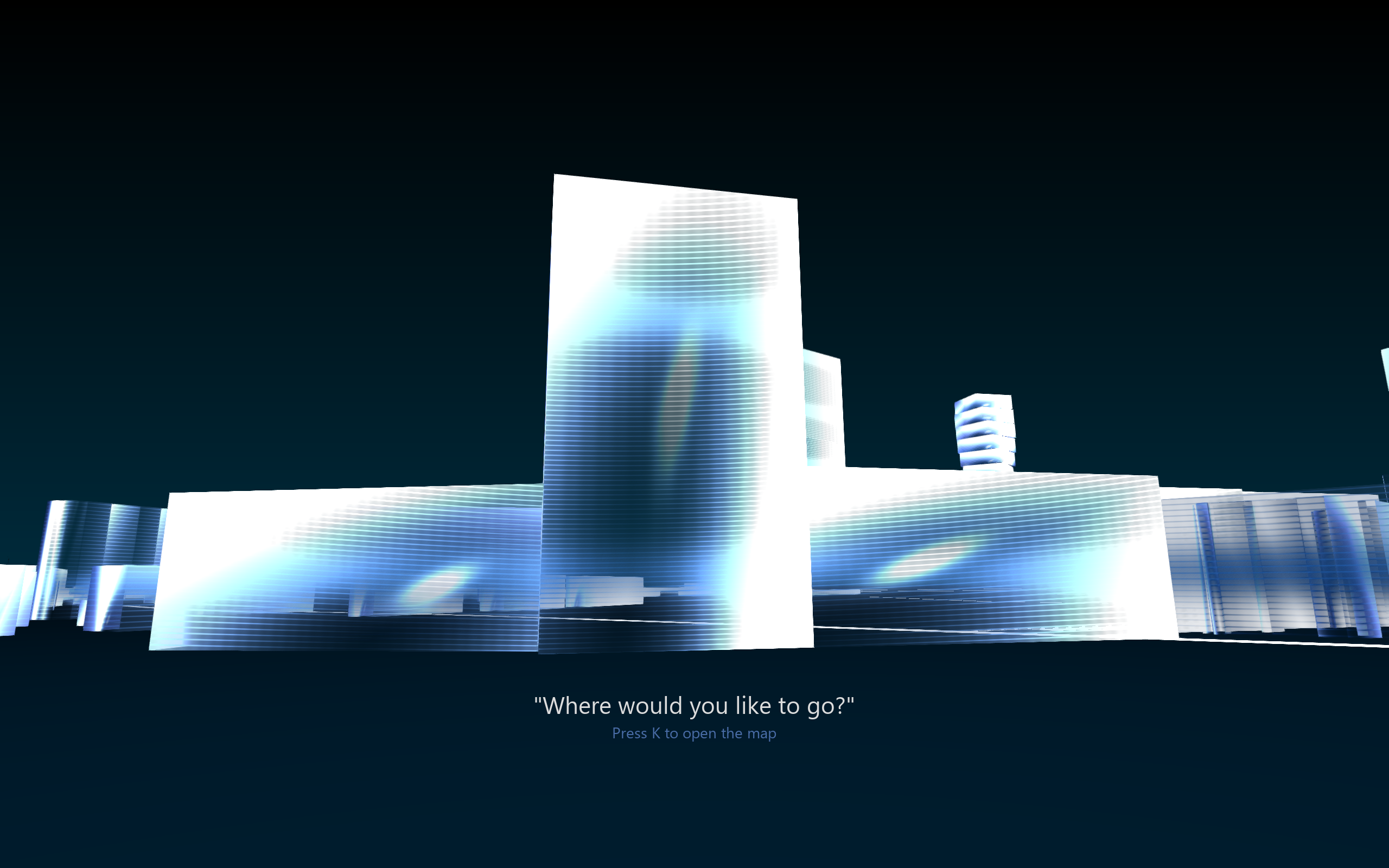 City buildings under solid hologram scanline treatment